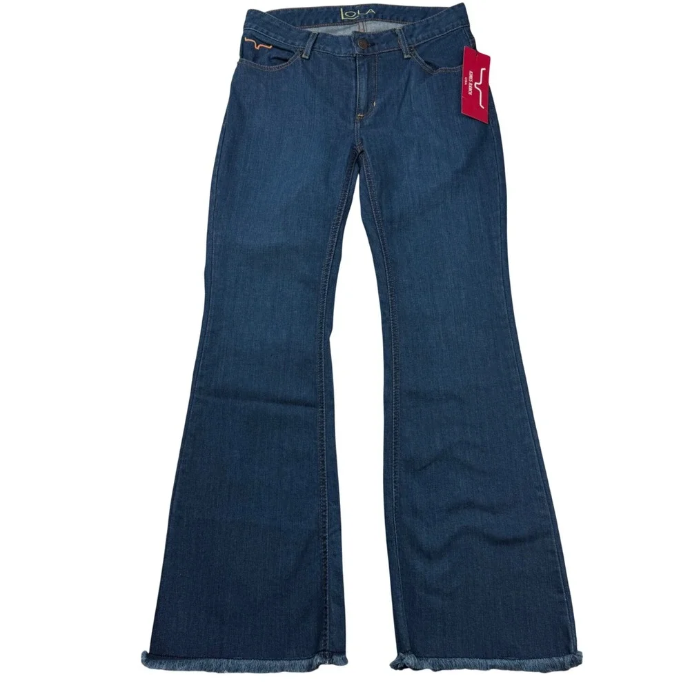 Kimes Ranch Lola Jeans Womens 4/30 Dark Wash Flare Leg Frayed Hem Western Denim